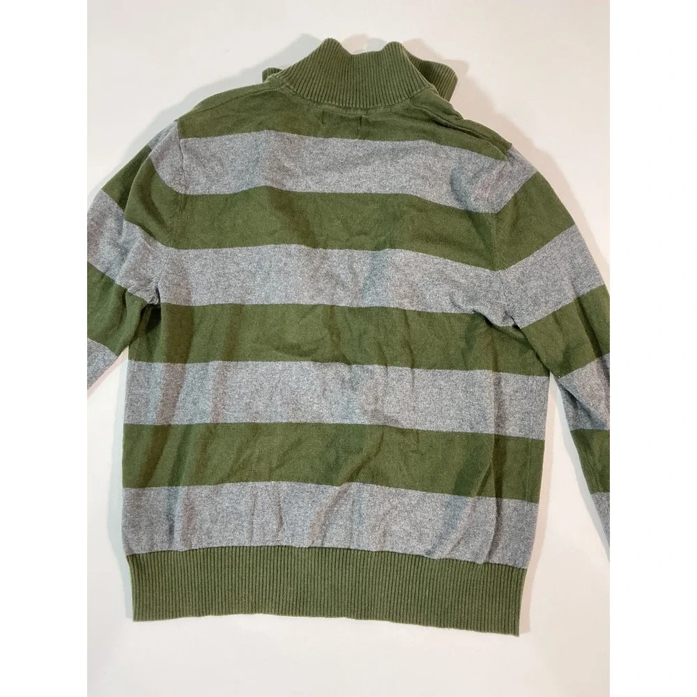 VTG Banana Republic Full Zip Striped Sweater Green Gray Size M Y2K Silk Blend